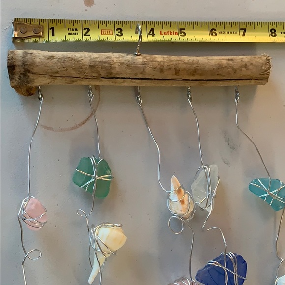 Beach sea glass seashells suncatcher wind chime #3 aqua amber pink blue clear - Picture 16 of 16